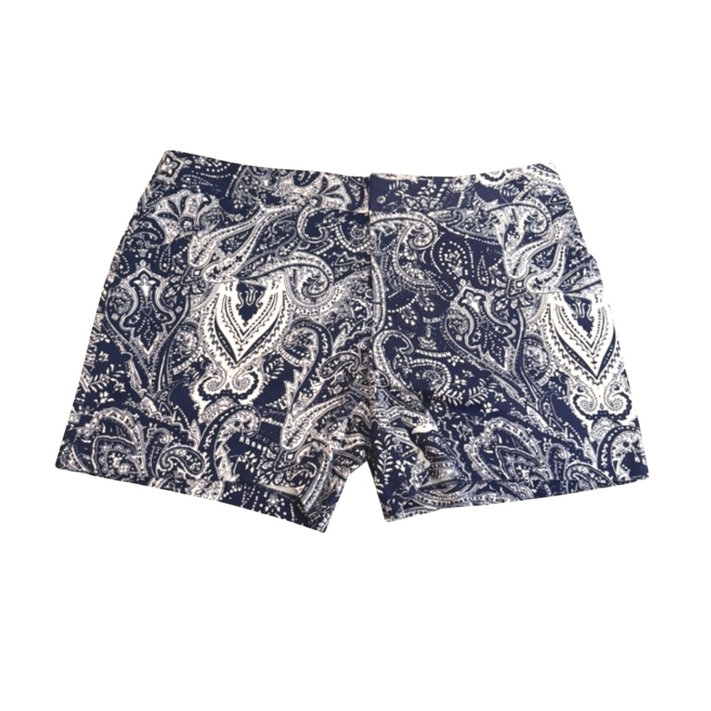 INC Paisley Shorts Sz 16 Pull On Elastic Waist Monochrome Vacation Active New